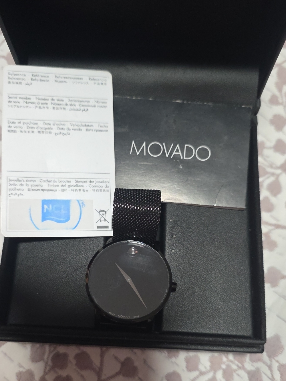 Movado Men's Black Dial Watch with Black Mesh Strap